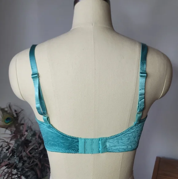 Vintage Christian Dior Bra Embroidered Lace Satin Blue Size 34D - Picture 12 of 13